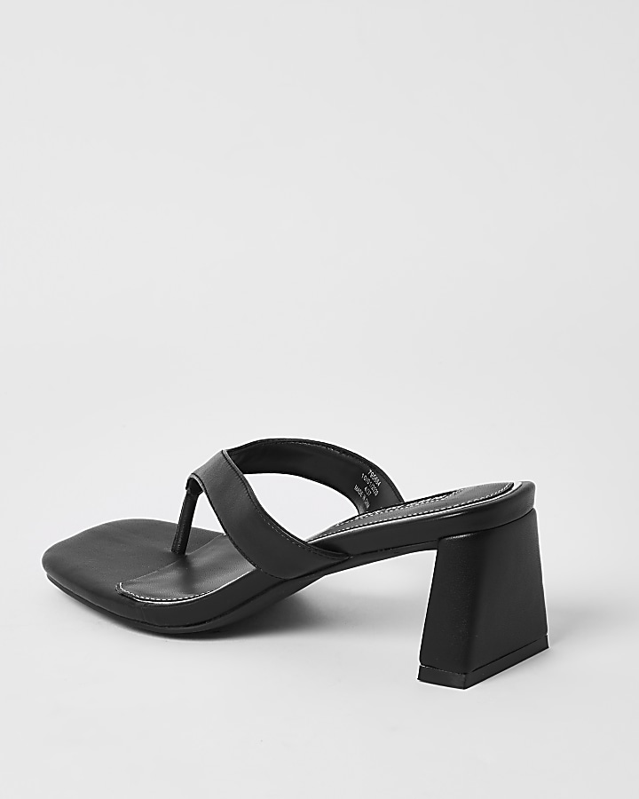 Black toe thong block heel sandals