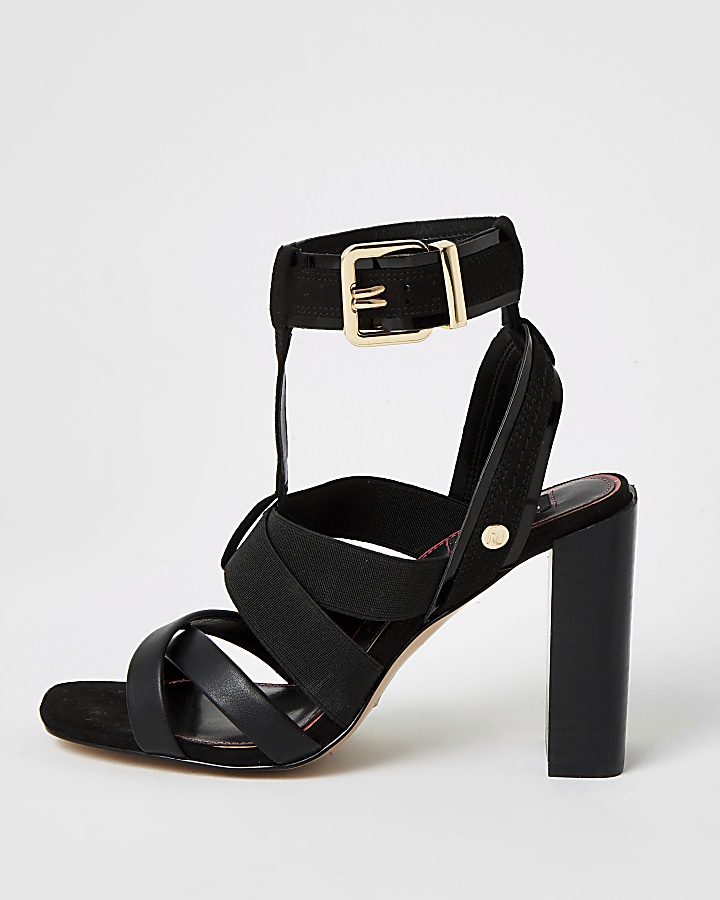 Black elasticated strap wide fit sandals
