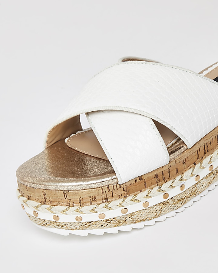 White crossover wide fit flatform sandals
