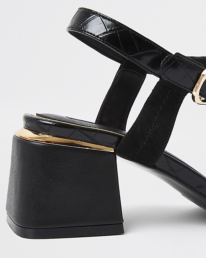 Black and gold block heel sandals