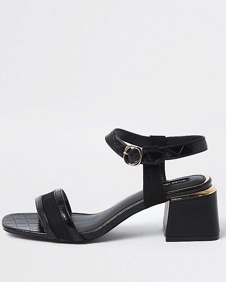 Black and gold block heel sandals