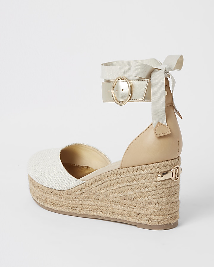 Brown lace-up ankle espadrille wedge sandals