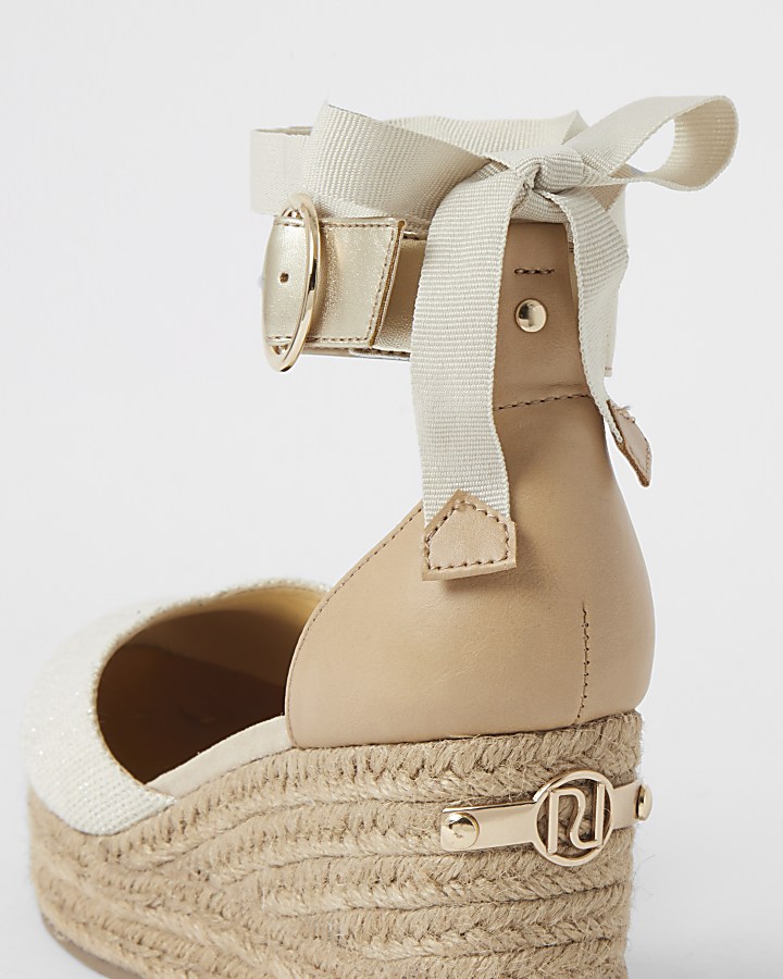 Brown lace-up ankle espadrille wedge sandals