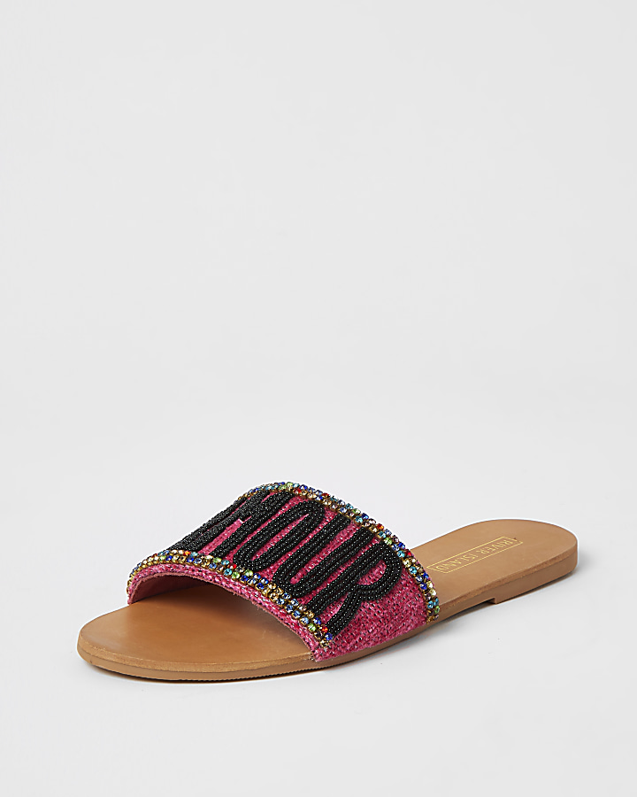 Pink 'L'amour' embellished sandals