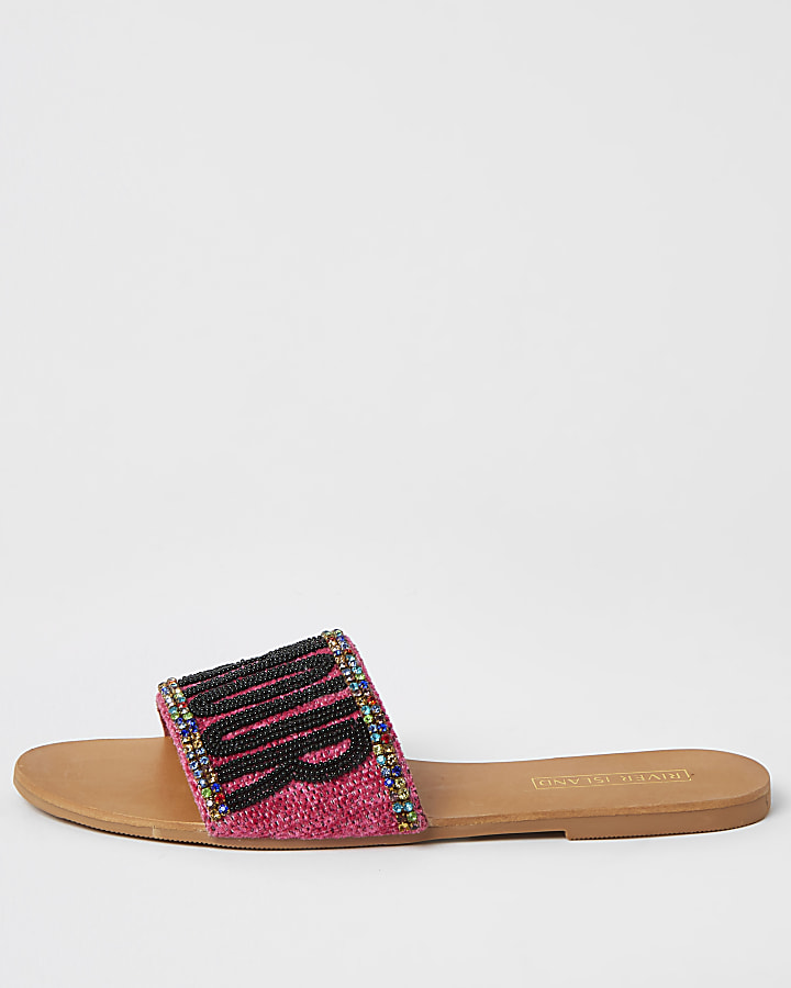 Pink 'L'amour' embellished sandals