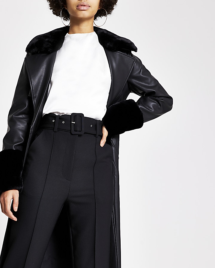 Black belted high rise peg trousers