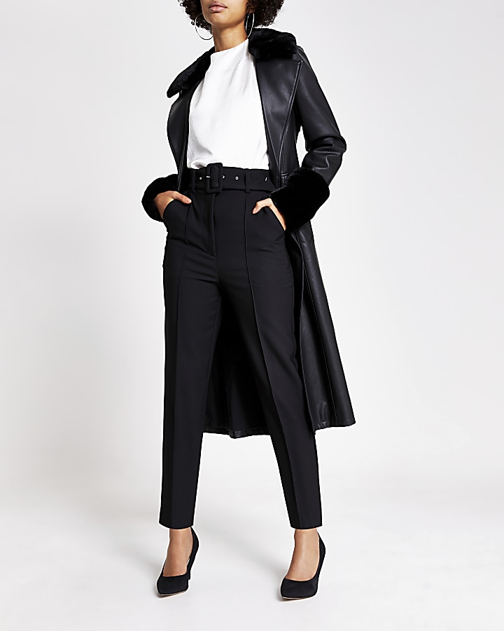 Black belted high rise peg trousers
