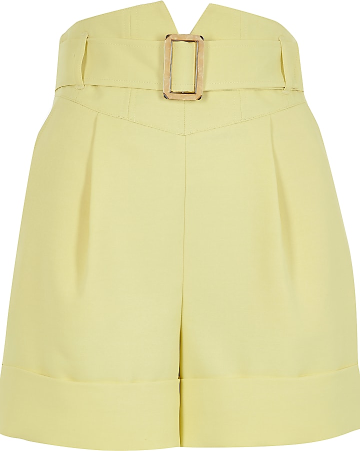 Yellow high corset belted waist shorts
