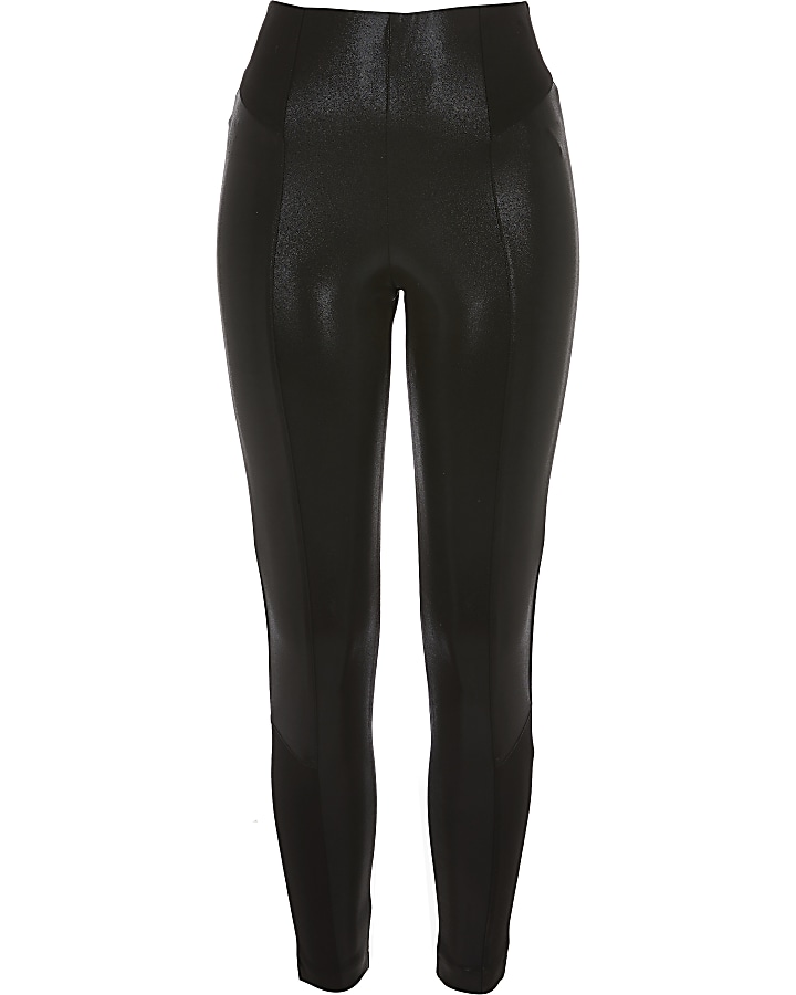 Black metallic coated leggings