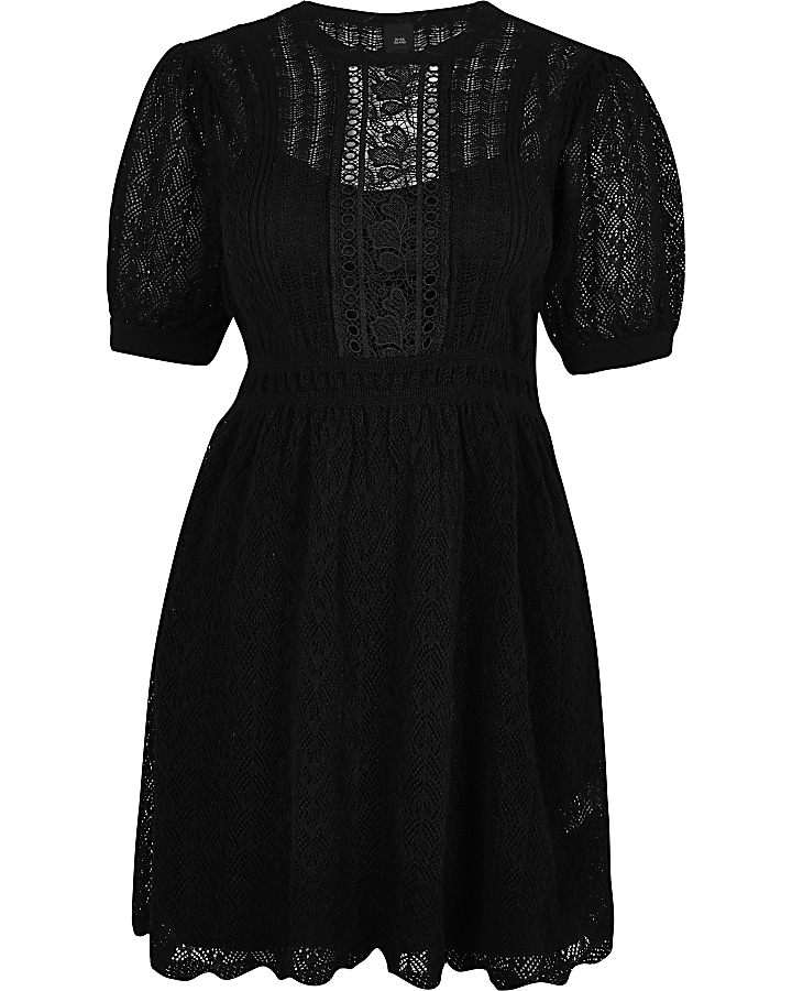 Black short sleeve pretty stitch mini dress