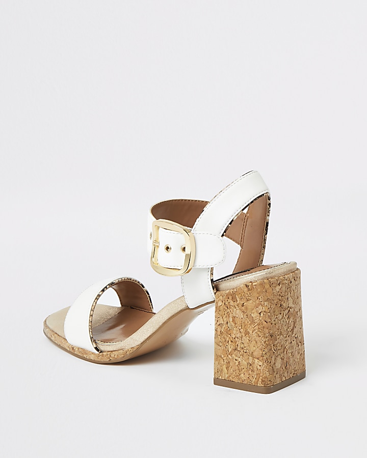 White two part wide fit block heel sandals