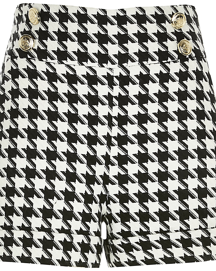 Black dogtooth check button front shorts