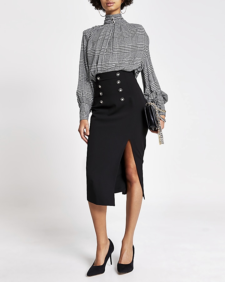 Black high waist corset button pencil skirt