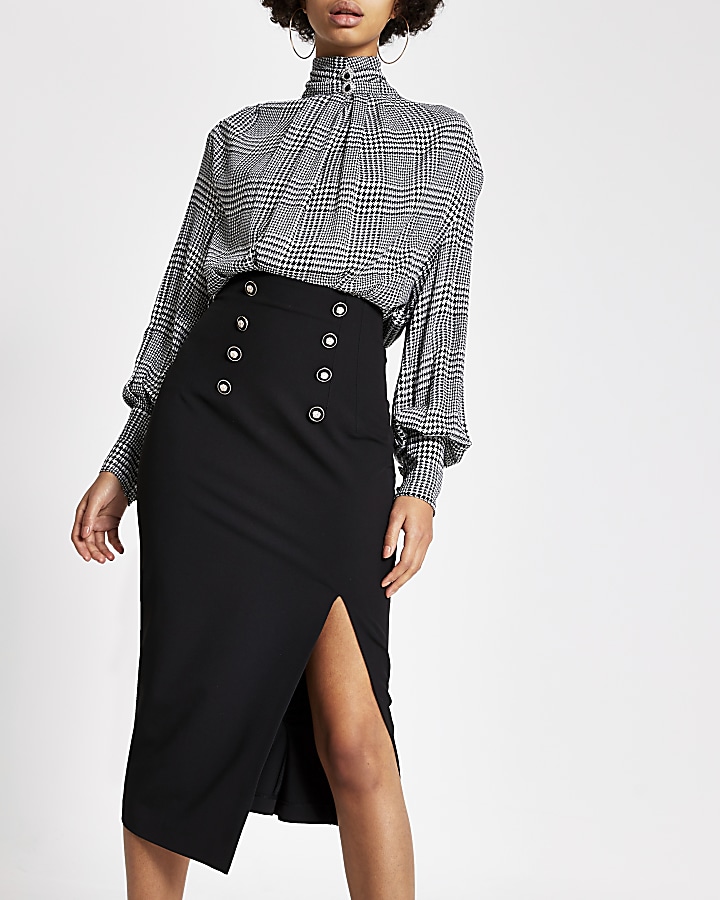 Black high waist corset button pencil skirt