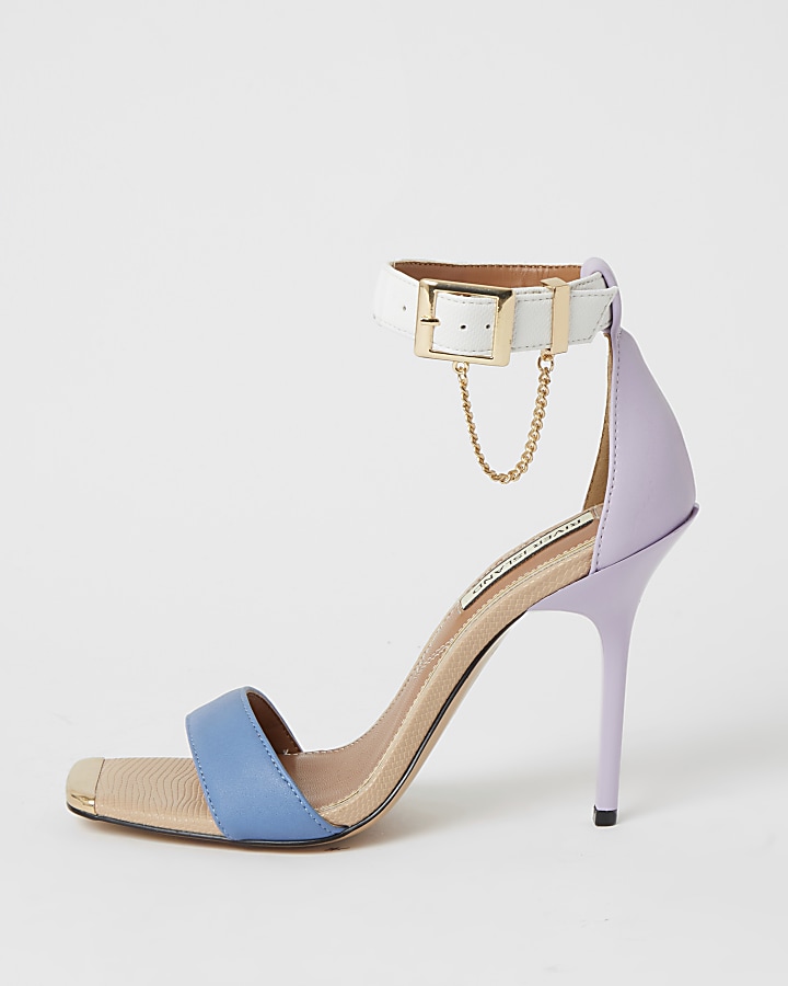 Purple blocked barely there heeled sandals