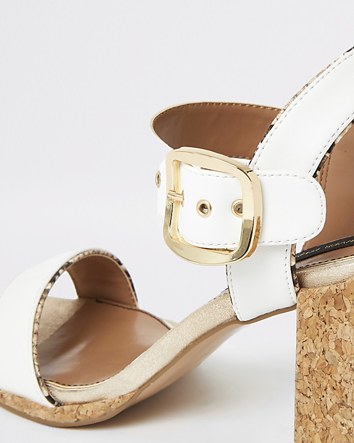 White two part cork block heeled sandal