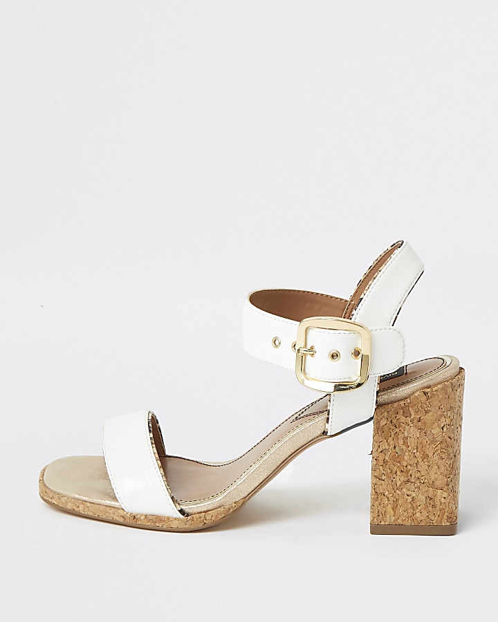 White two part cork block heeled sandal