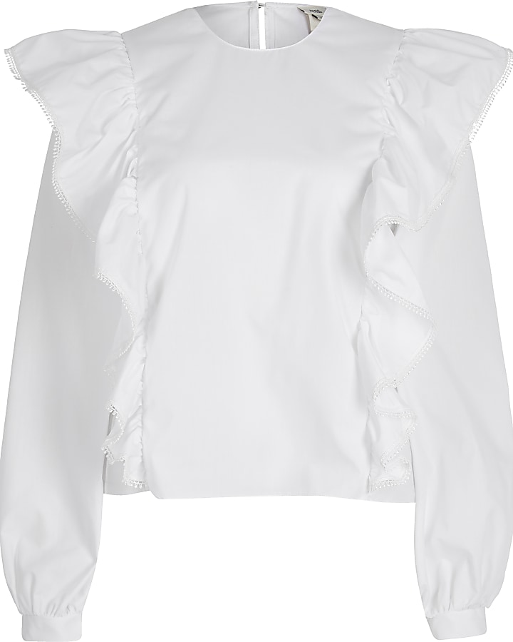 White long sleeve frill blouse