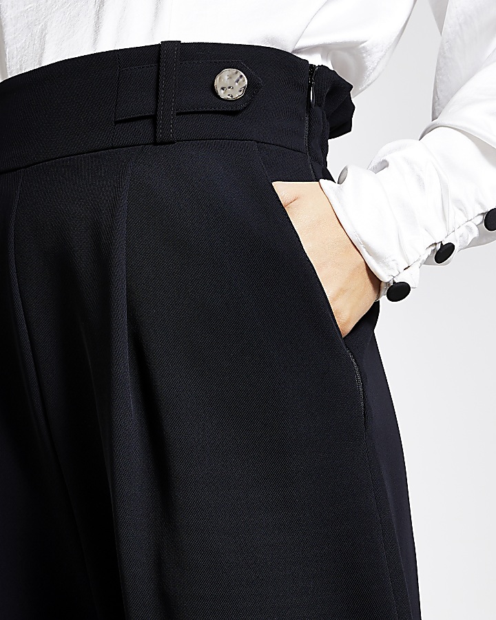 Black button side peg trousers