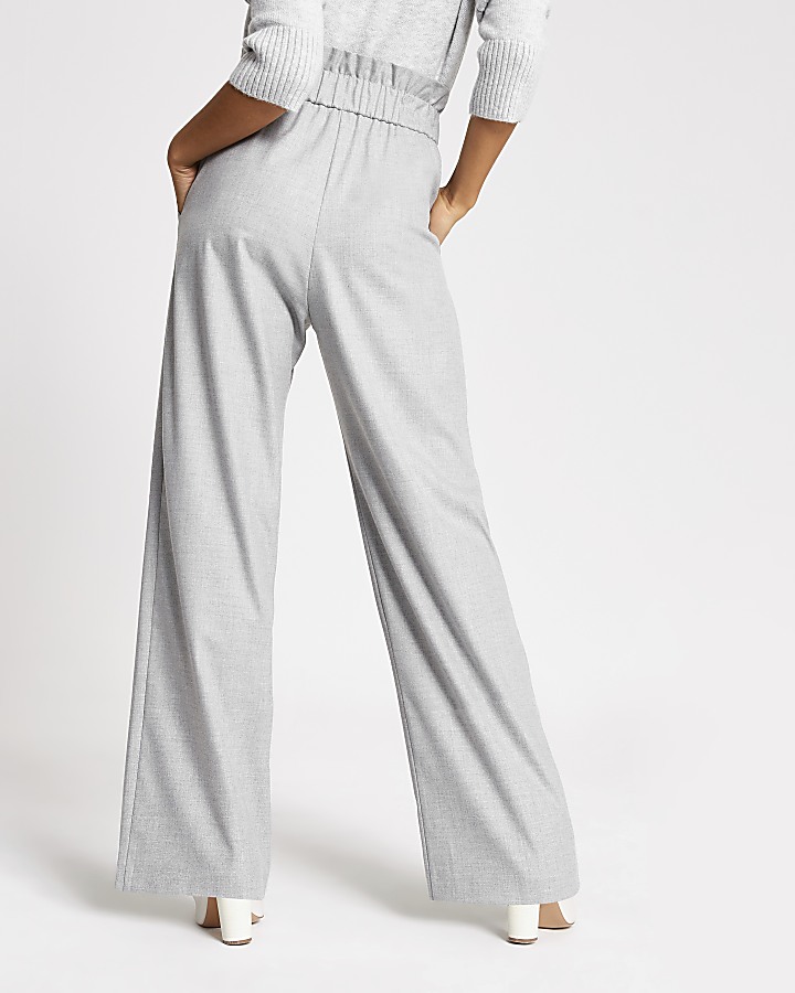 Grey belted waist wide leg trousers