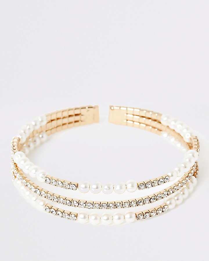 Gold colour pearl layered cuff bracelet