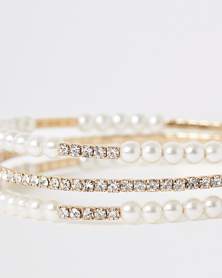 Gold colour pearl layered cuff bracelet