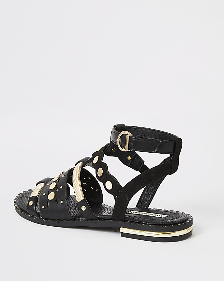Black embellished gladiator sandals