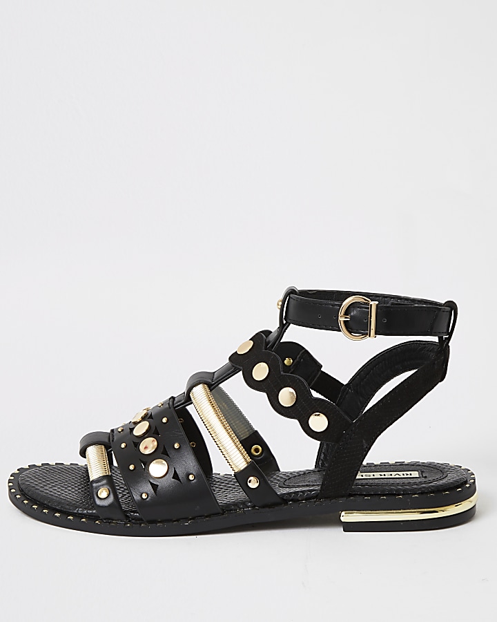 Black embellished gladiator sandals