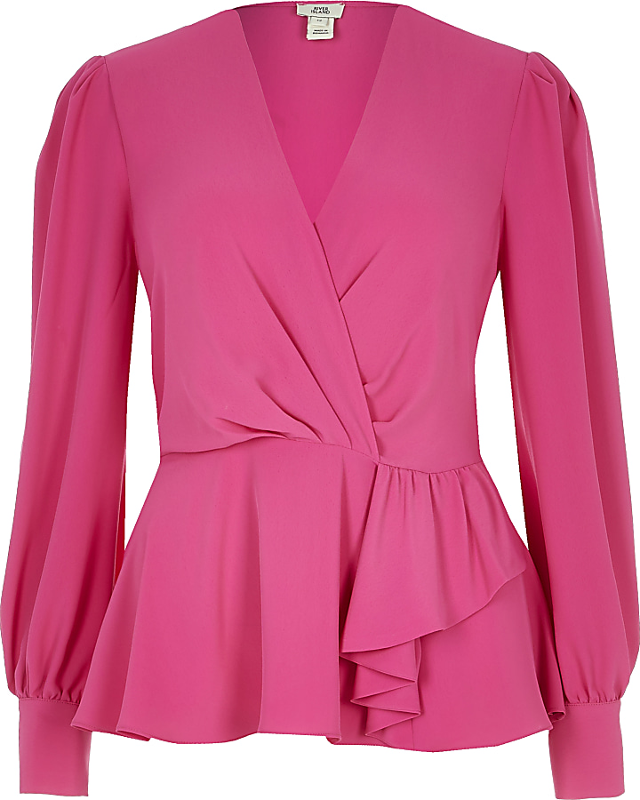 Pink long sleeve peplum blouse
