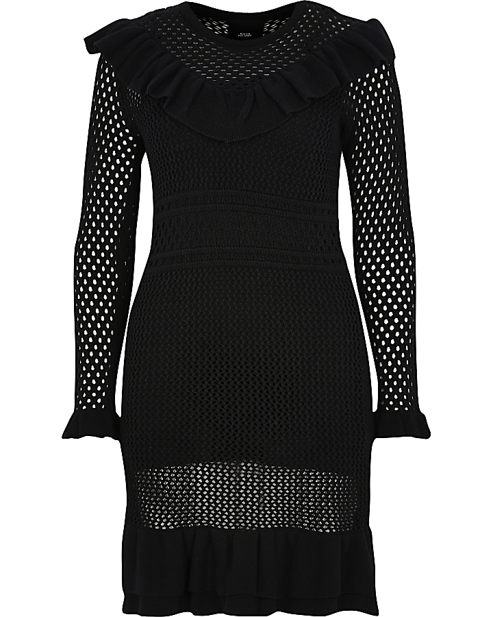 Black mini crochet dress