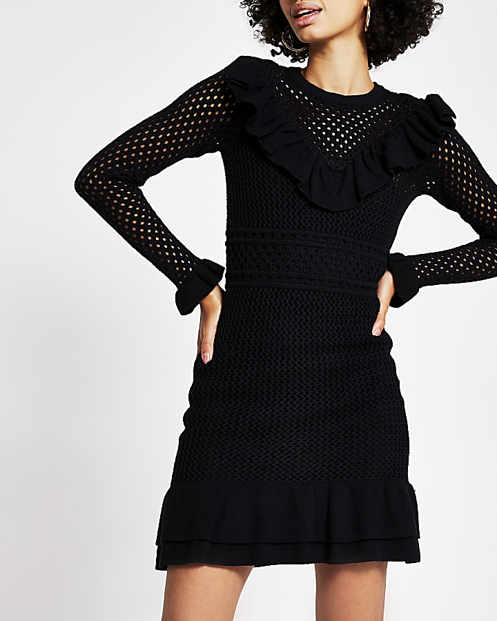 Black mini crochet dress