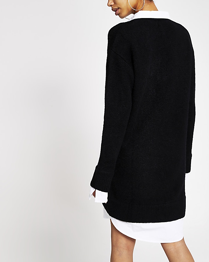 Black embellished jumper shirt dress