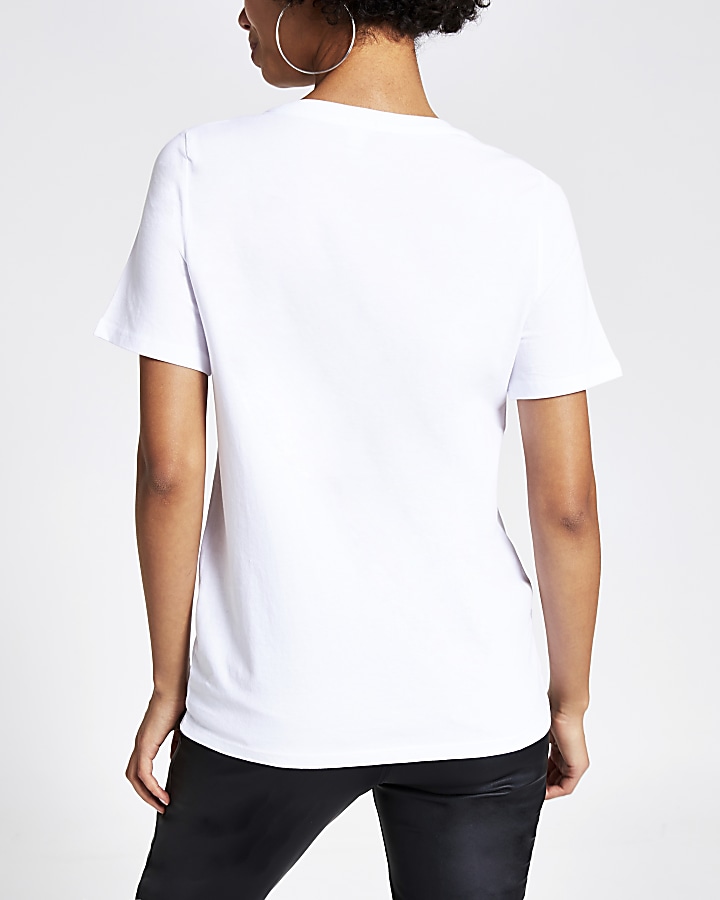 White printed diamante tassel T-shirt