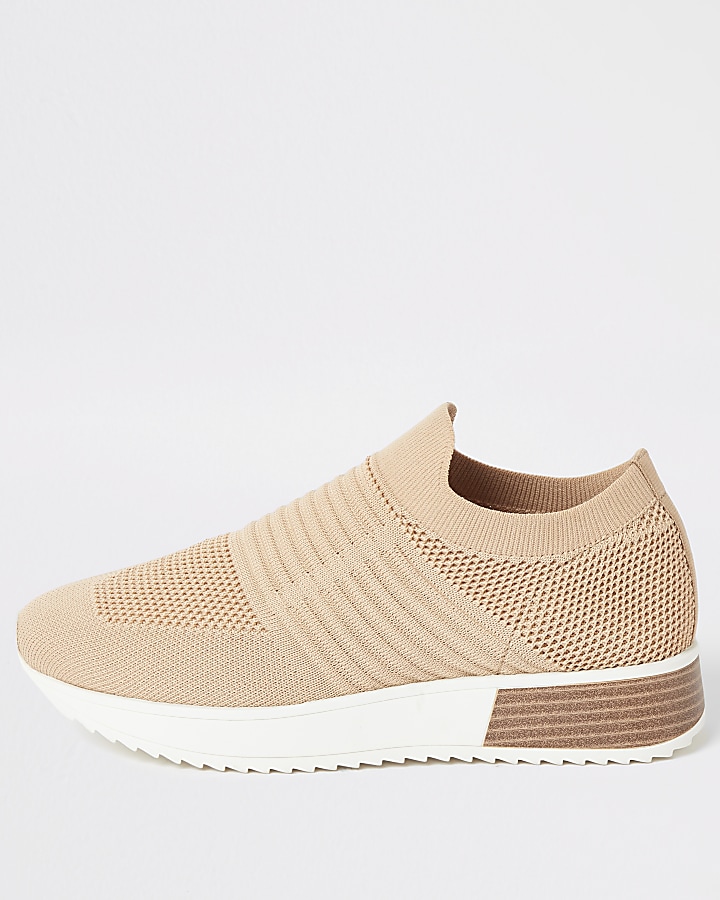 Beige knitted runner trainers