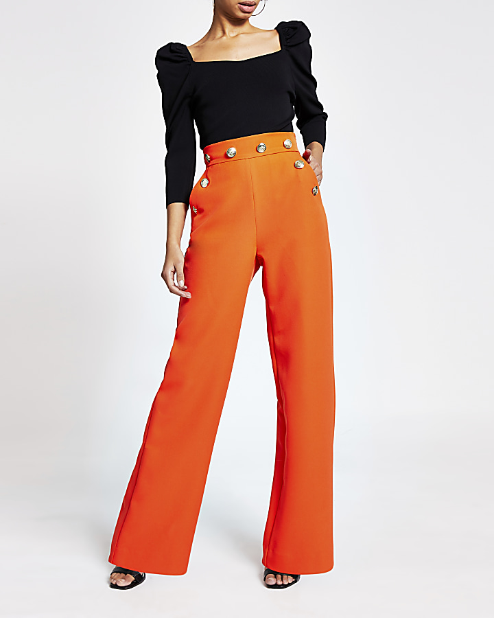Orange button high waist wide leg trousers