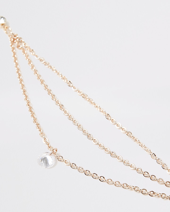 Rose gold diamante chain layered anklet