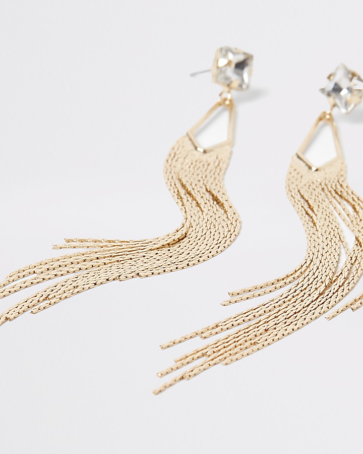 Gold colour diamante chain drop earrings