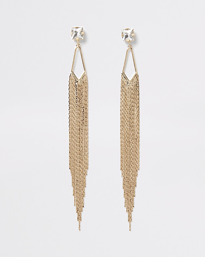 Gold colour diamante chain drop earrings