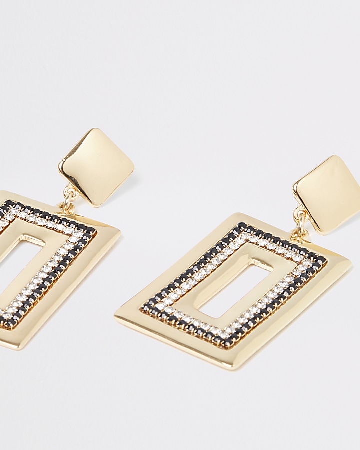 Gold colour and black rectangle earrings