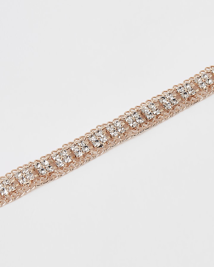 Rose gold colour diamante paved square anklet