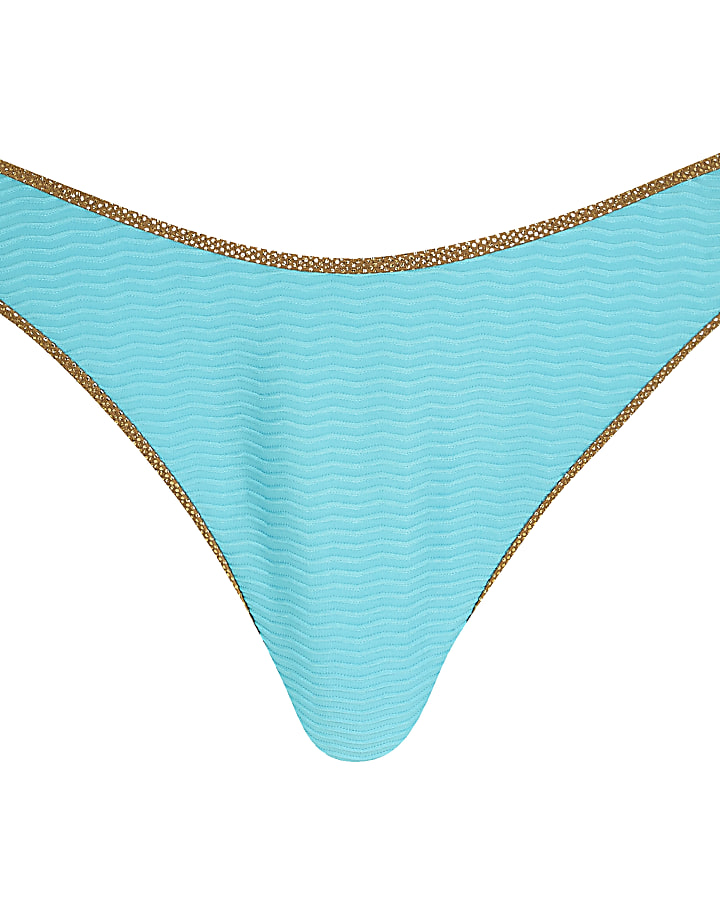 Turquoise textured high leg bikini bottoms