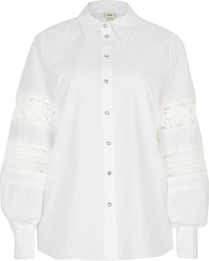White lace balloon sleeve shirt
