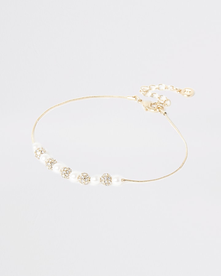 Gold colour pearl diamante beaded anklet