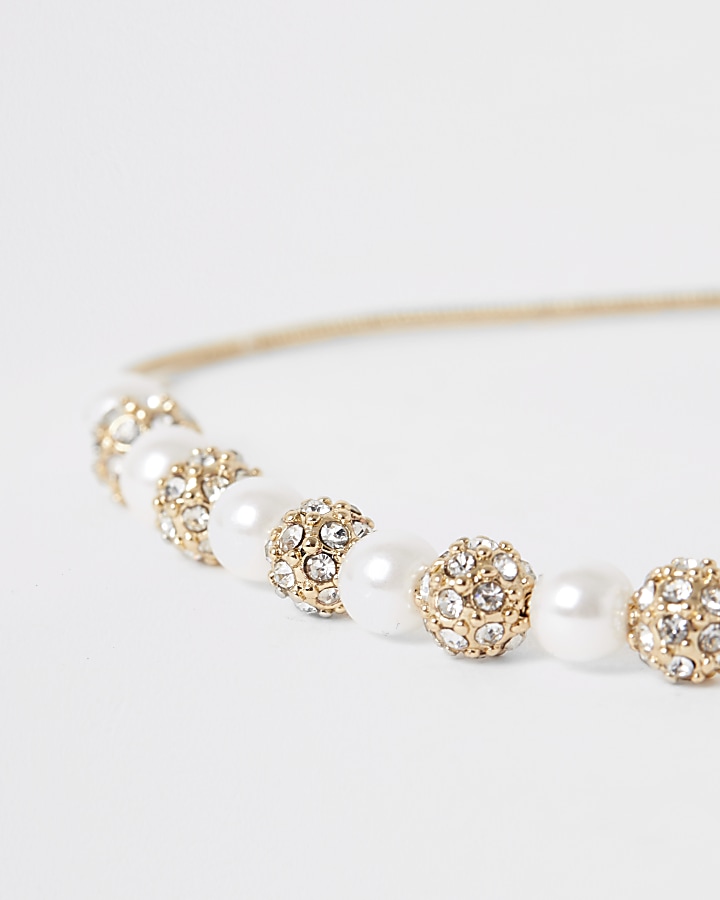 Gold colour pearl diamante beaded anklet