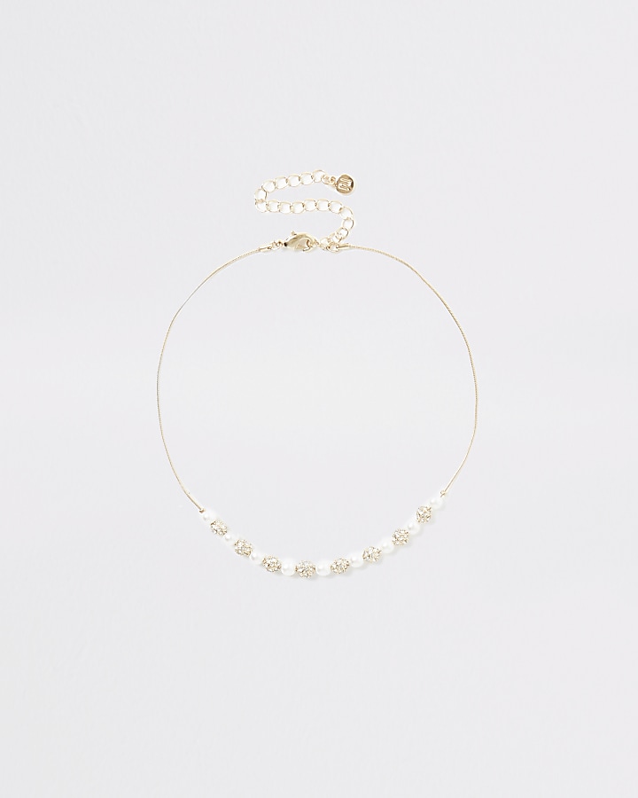 Gold colour diamante choker necklace