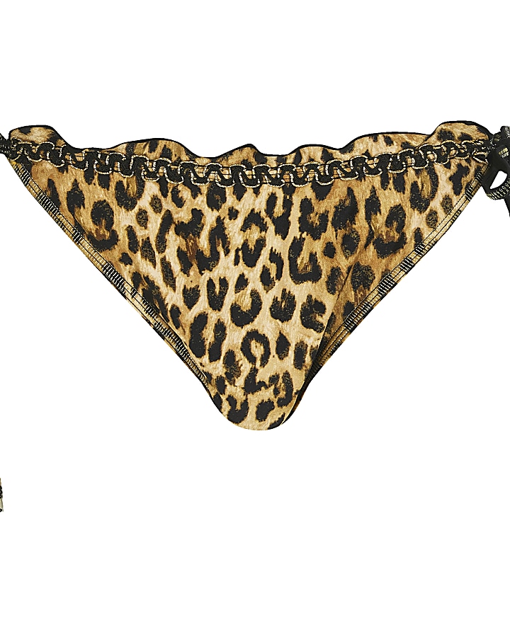 Brown leopard print tie side bikini bottoms
