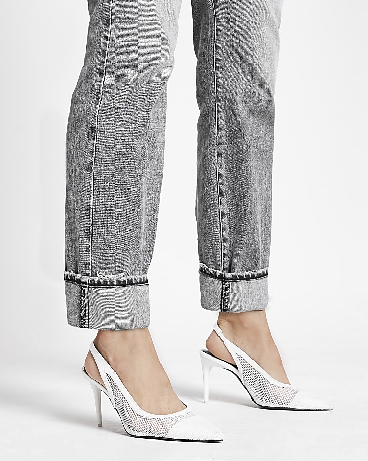 Grey straight leg super high waist jeans