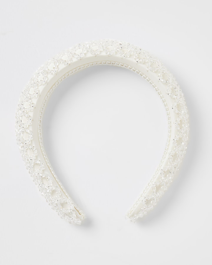 White beaded padded headband