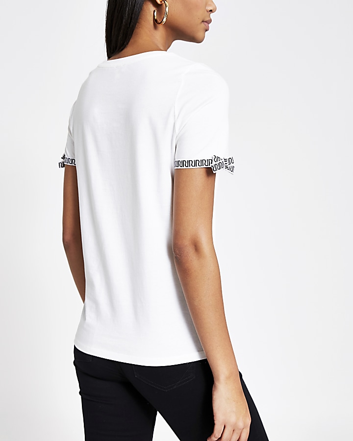 White printed bow sleeve T-shirt