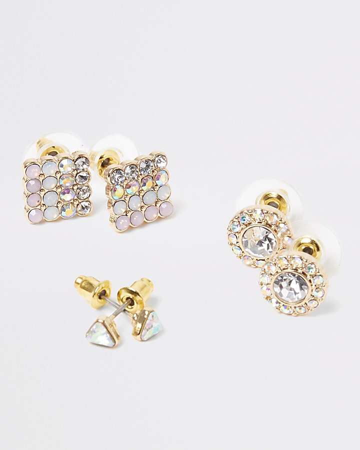 Pink pastel gem stud earrings mulitpack